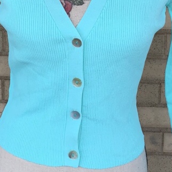 Renemed Mint Blue V-neck Button Down Ribbed Top & Cami 2 Pc Set NWT - Picture 6 of 15